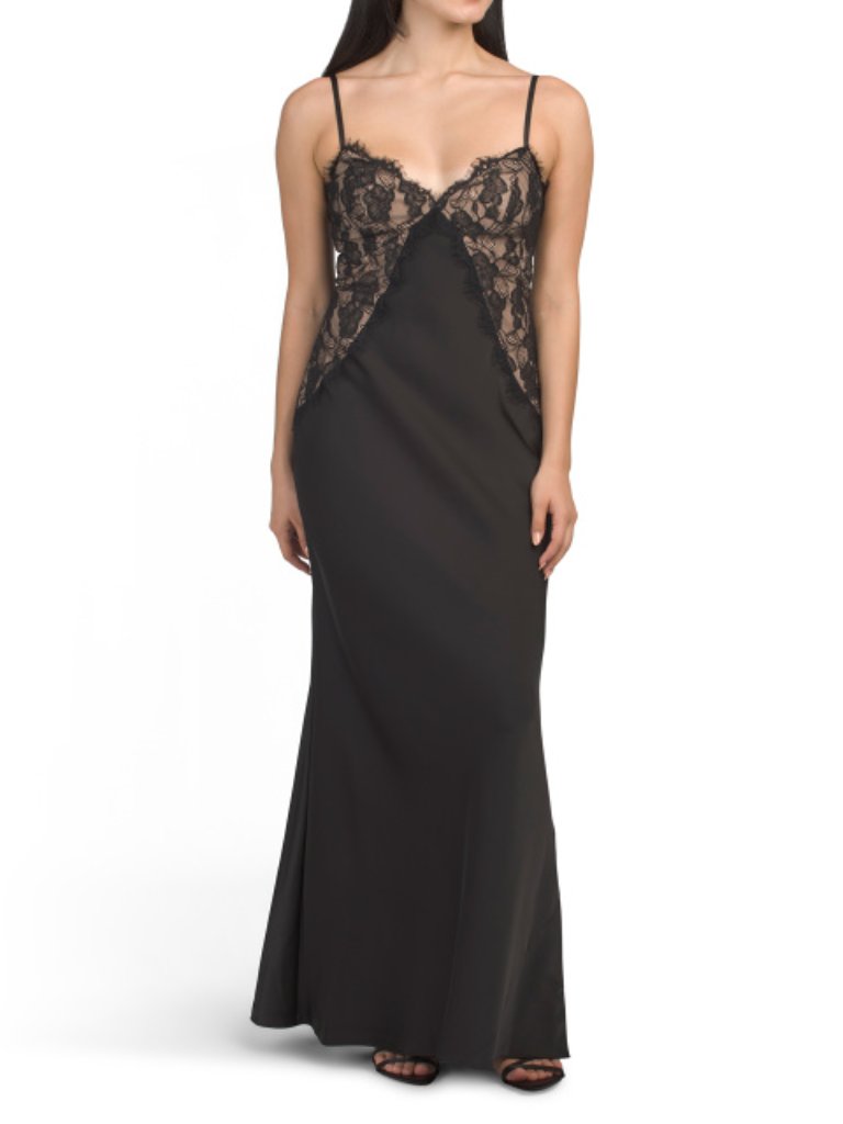 Adrianna Evening Sweetheart Neck Lace Satin Gown